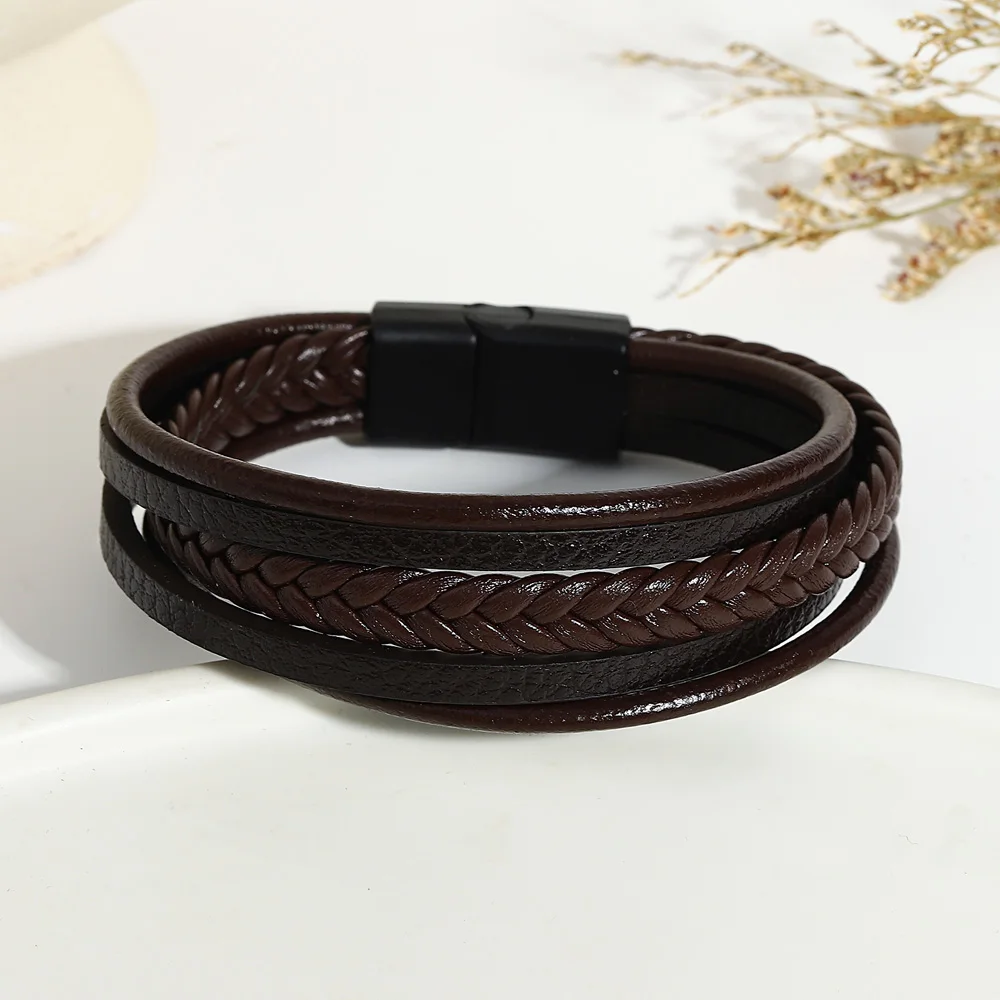 ALLYES Classic Handmade Braided Leather Bracelet for Men Women High Quality Multilayer Wrap Bracelets & Bangles Unisex Jewelry