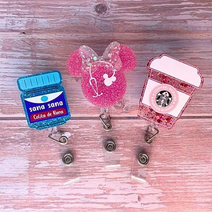 3 PC Nurse Badge Reel Funny Pink Name Tag ID Clip Retractable Holder for Nurses Medical Assistant Accessories Pharmacy Nursing