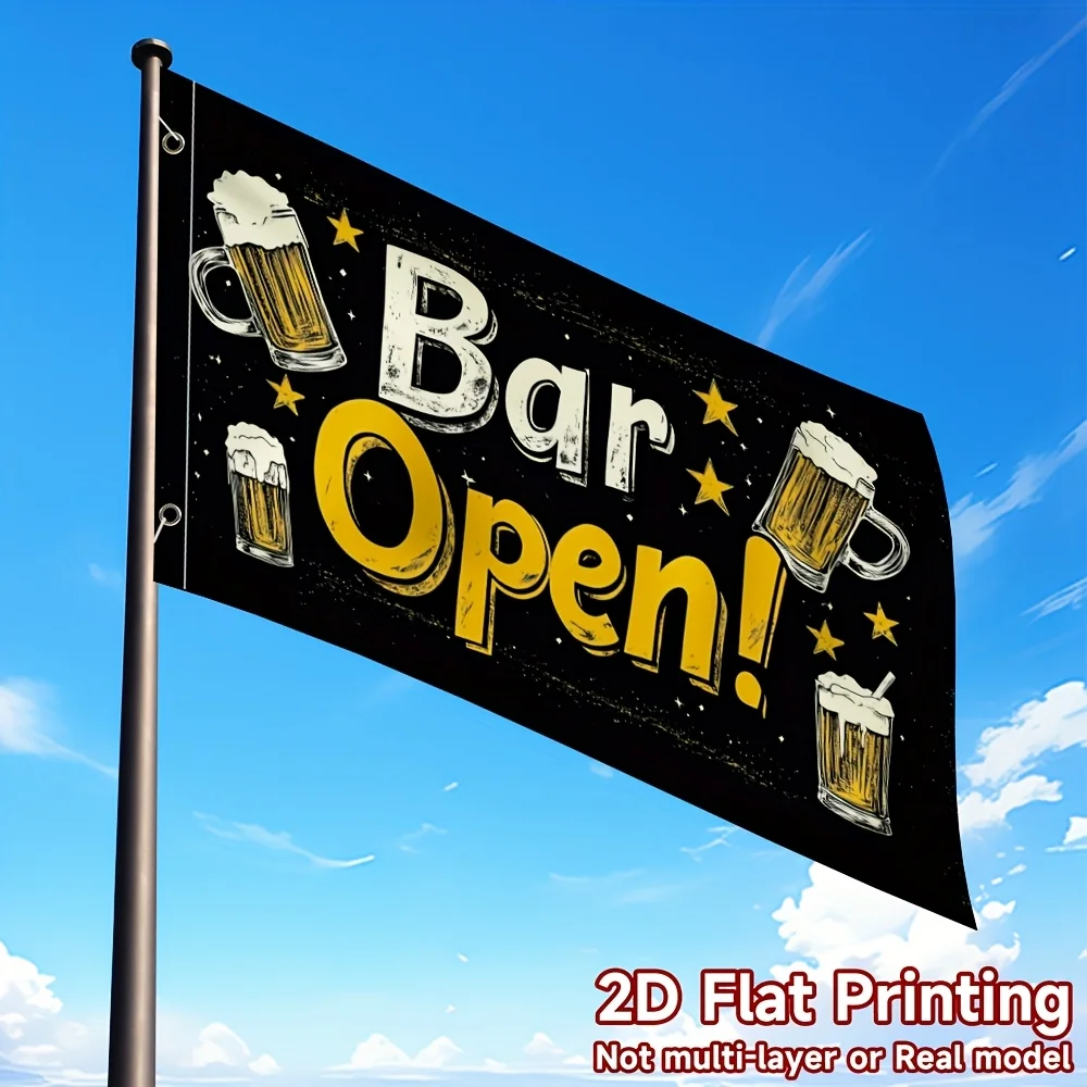 2D Flat Printing Flag BAR OPEN Pattern Modern Single-Sided Soft Polyester Fabric FlagNo Flag Pole for Outdoor Garden Decor