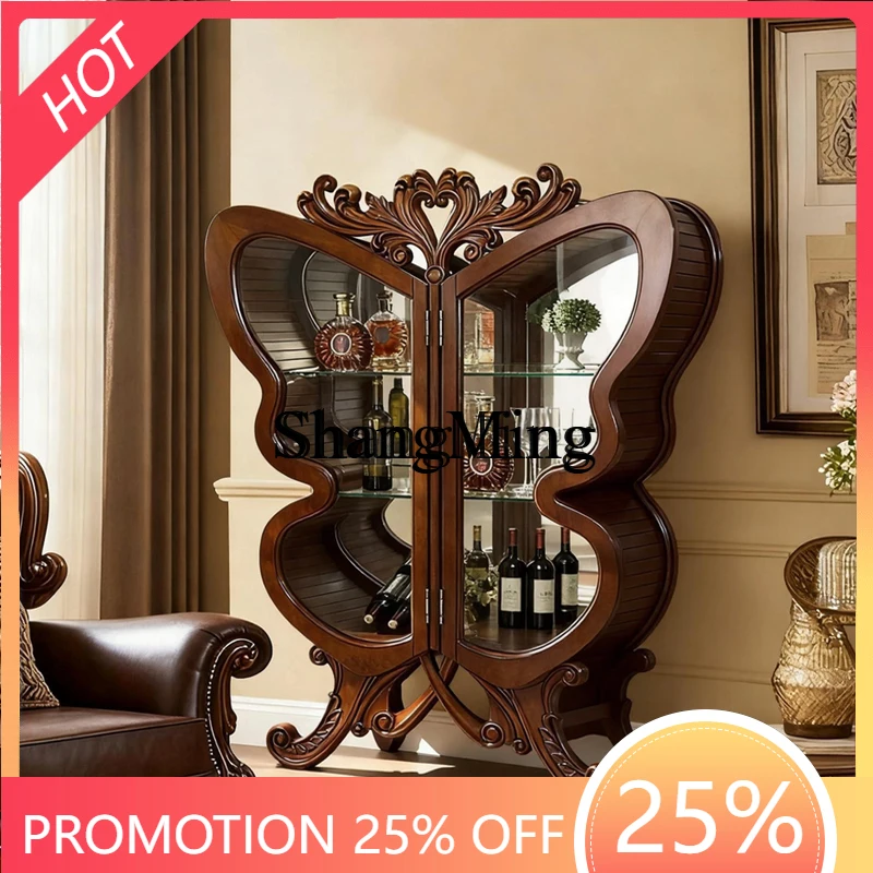 

FGsolid wood wine cabinet decoration sideboard double door against the wall living room high-end art modeling display