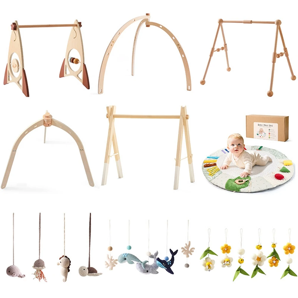 Wooden Baby Play Gym Music Activity Mat 0-12 Baby Months Exercises For The Limbs Sensory Development Toys Mobile Suspended Bell