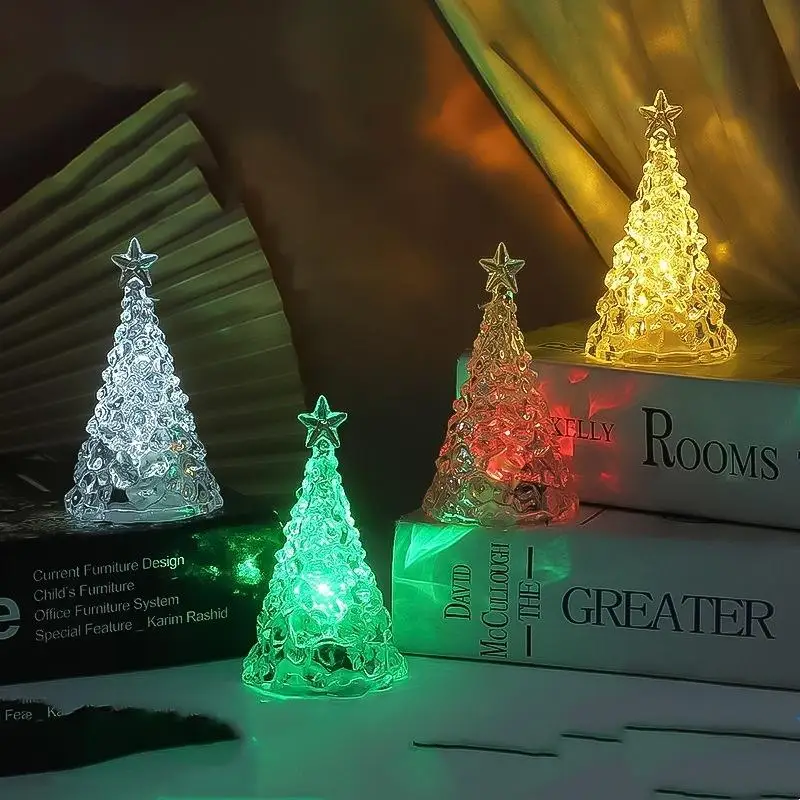 Crystal Christmas Tree Night Light Christmas Desktop Ornament Xmas Tree Lamp Christmas Gift Glow In The Dark Home Decor