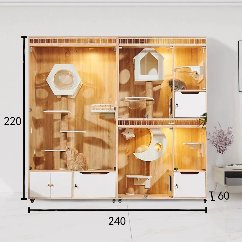 

Pet shop cat villa cage glass cabinet cat house coffee solid wood foster