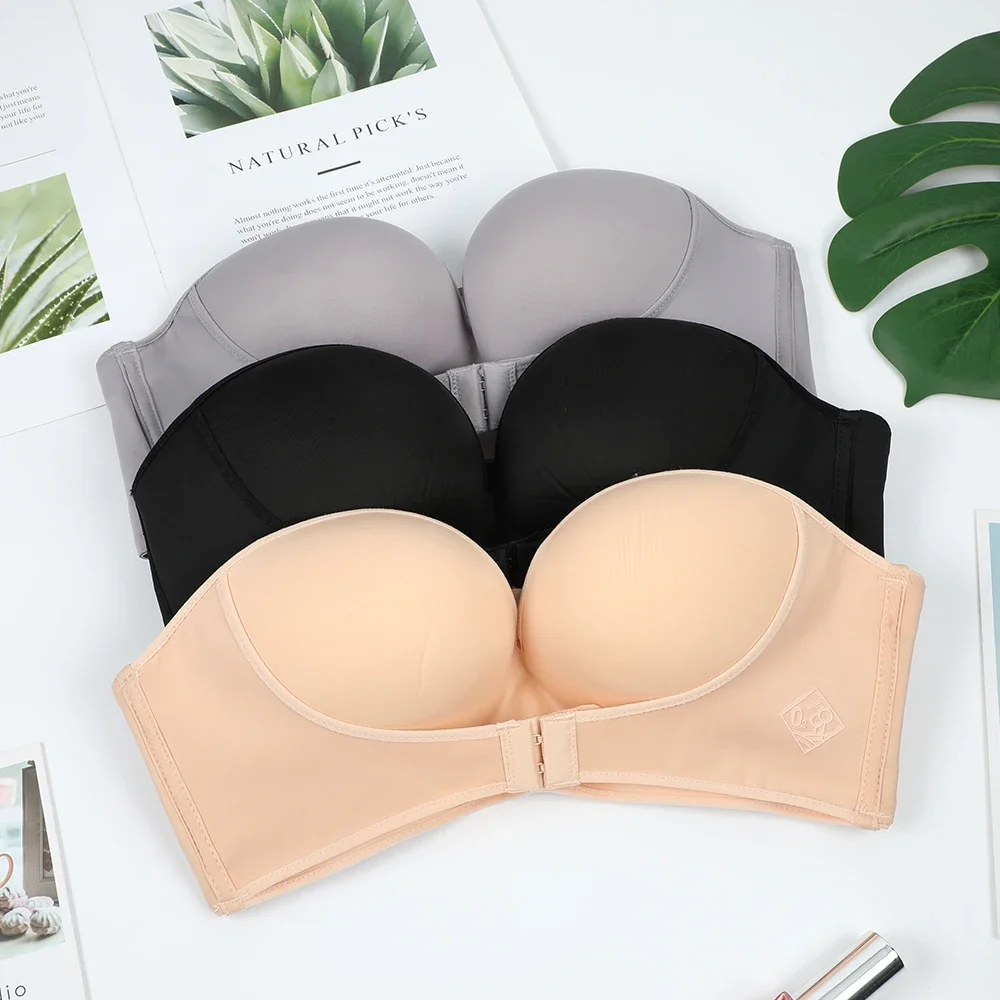 Front Closure Sexy Strapless Bra Women Invisible Push Up Bra Underwear Lingerie for Female Brassiere Pitted Seamless Bralette