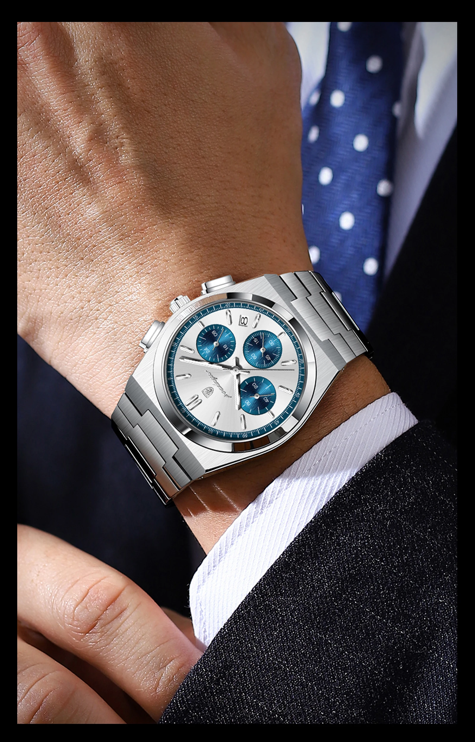 POEDAGAR Top Mode Mann Armbanduhr Chronograph Datum Edelstahl Business Männer Uhr Wasserdicht Leucht männer Quarz Uhren – Detail 15