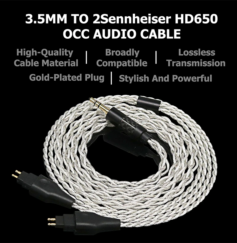 4 Core 3.5mm single crystal copper Silver Plated Headphone Cable For Sennheiser HD580 HD600 HD650 HD545 HD565 HD535 HD660S HD6XX