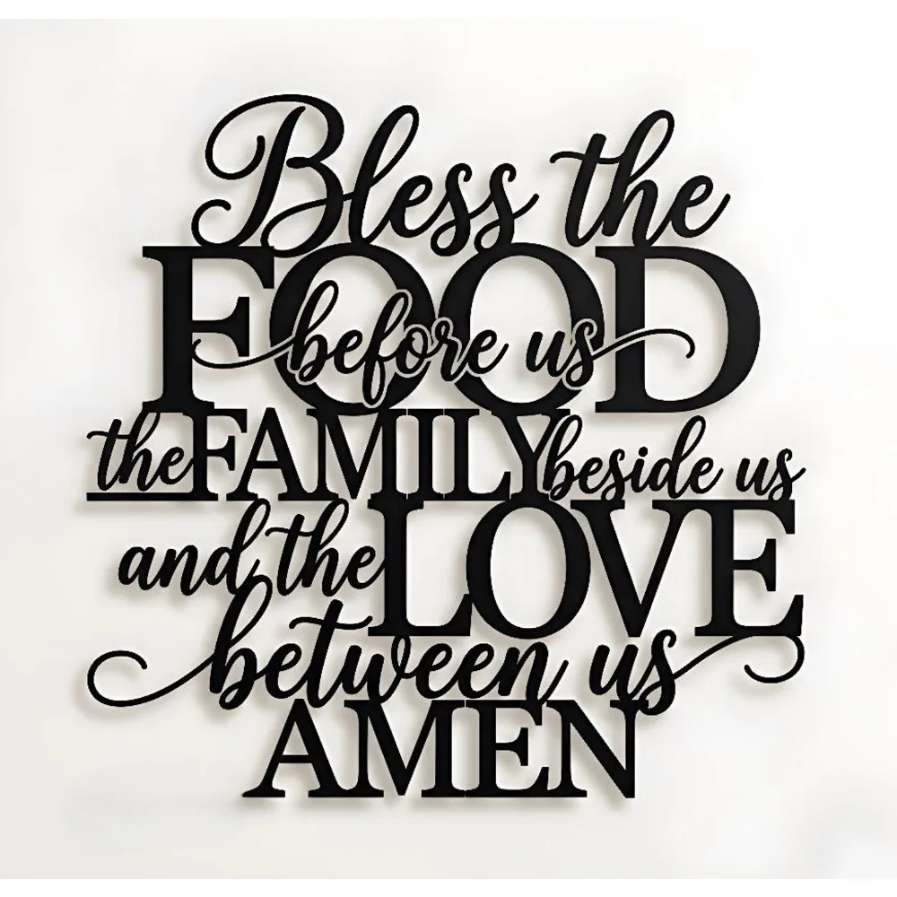 CIFBUY Iron Wall Art Bless The Food Before Us Waterproof Sculpture For Home Hanging Decor Faith Gift