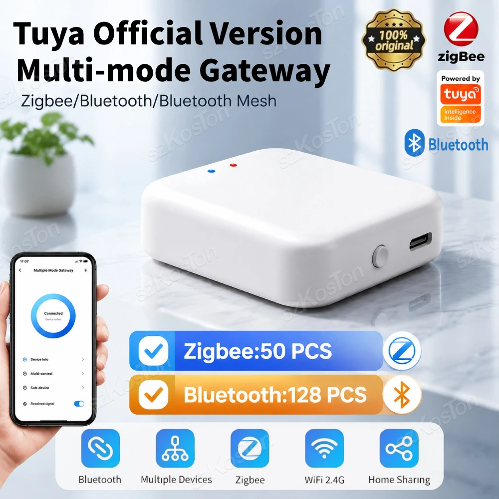 Tuya Wireless Multi-mode Gateway Hub Smart Home Automation Bridge ZigBee Bluetooth Mesh Smart Life APP Control for Alexa Google