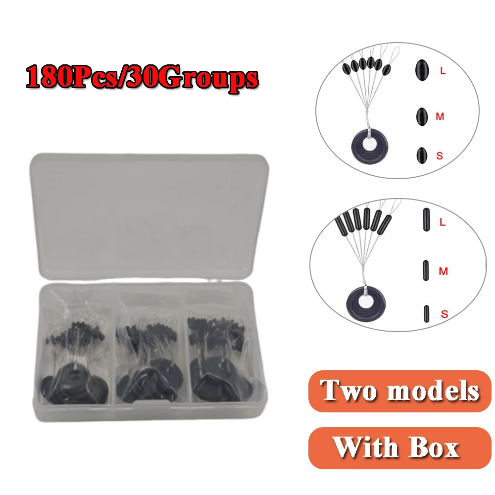 

180Pcs/30Groups Fishing Bobber Stopper 6 in 1 Rubber Beads Stopper Fishing Float Beans Space Float Sinker Stops Accessories