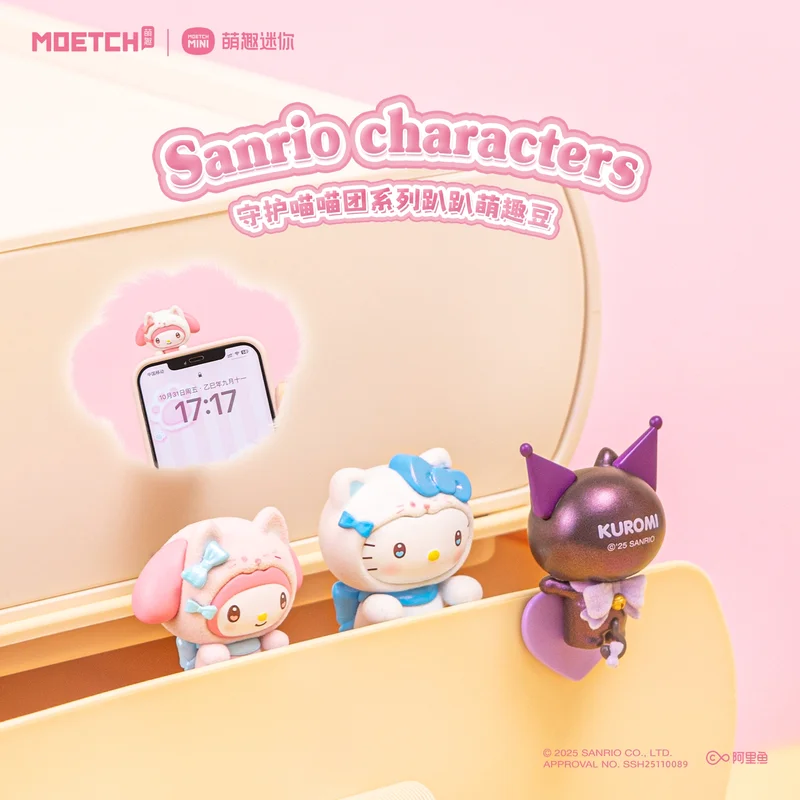

Sanrio Hello Kitty Kuromi My Melody Blind Box Cute Cat Lying Mini Figure Desktop Cup Edge Decor Anime Collectible