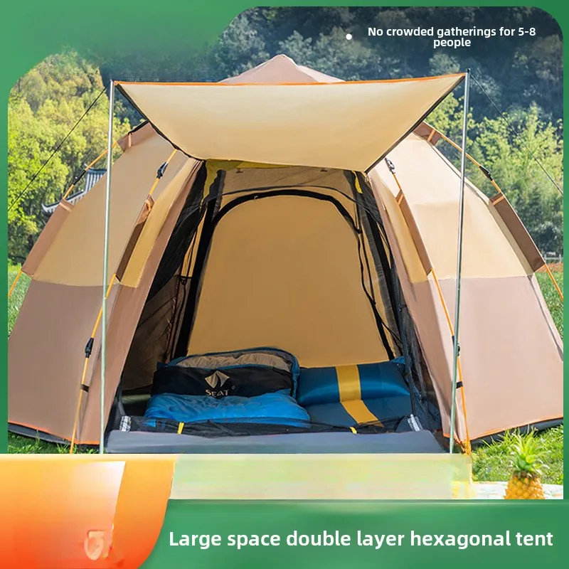 YOUSKY Automatic Double Layer Hexagonal Tent for 2-4 People Outdoor Camping Waterproof Quick Setup Beach Tent