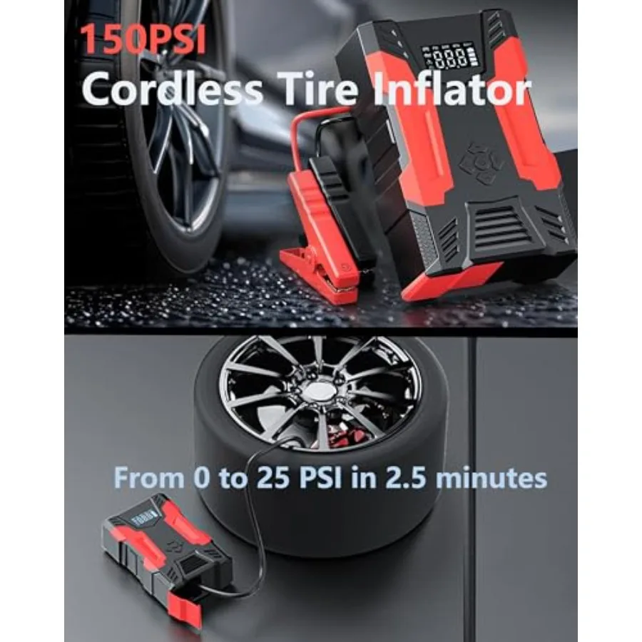 بادئ تشغيل السيارة المحمول مع ضاغط الهواء لتعزيز بطارية السيارة في حالات الطوارئ وتضخم الإطارات 3000A قفز عالي السعة B #3