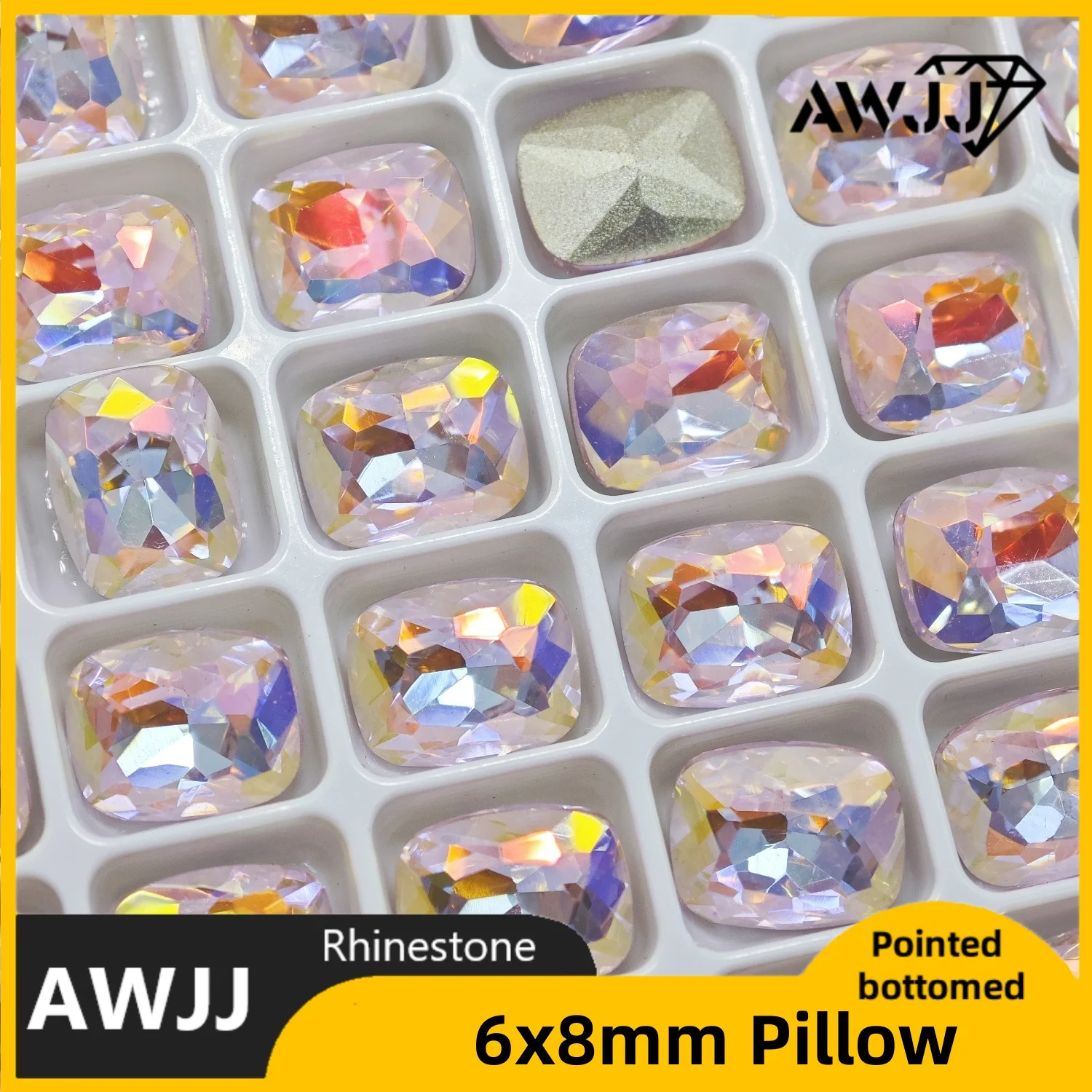Gemme decorative con fondo a punta in cristallo a forma di cuscino da 6 * 8 mm utilizzate per orecchini, collane, accessori per gioielli per unghie