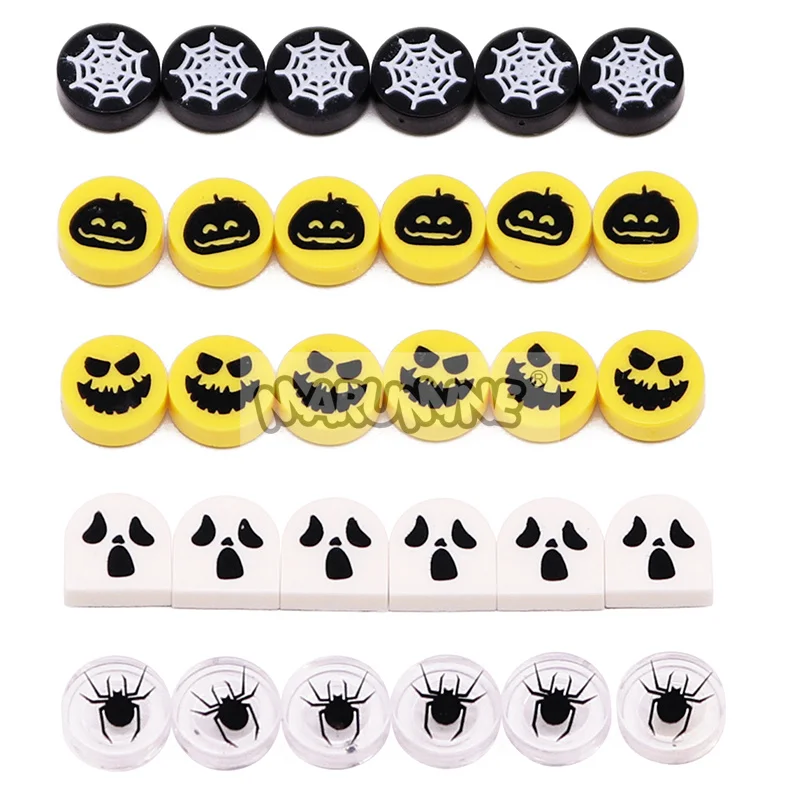 Marumine 80PCS Halloween Building Blocks Parts with Printing Spider Cobweb Pumpkin Head Ghost DIY Bricks Accessories 98138