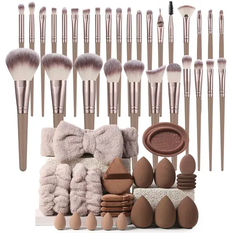 54PCS Makeup Tools: 30PCS Brush Set + 10PCS Makeup Sponges + 10PCS Powder Puffs + 4PCS Tools