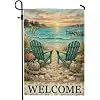 Adirondack Chairs Garden Flag, Coastal Rustic Pumpkins Ocean Fall Turquoise Burlap Double Sided Small Garden Yard Flag for O llz