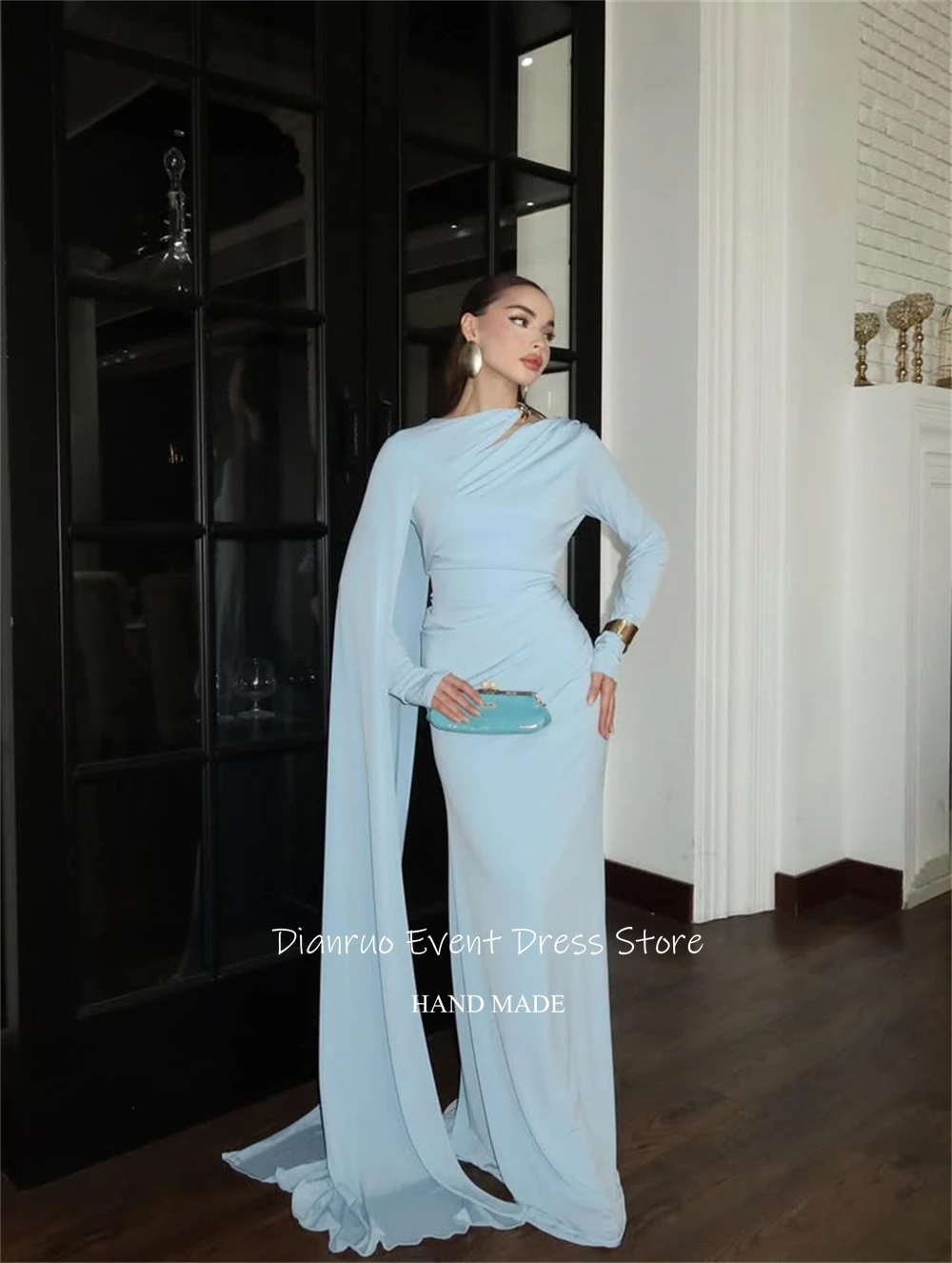 Xikuo Elegant Floor Length Evening Dresses Asymmetrical Neckline Party Gowns Ruched Mermaid Chiffon Robe De Soirée Customized