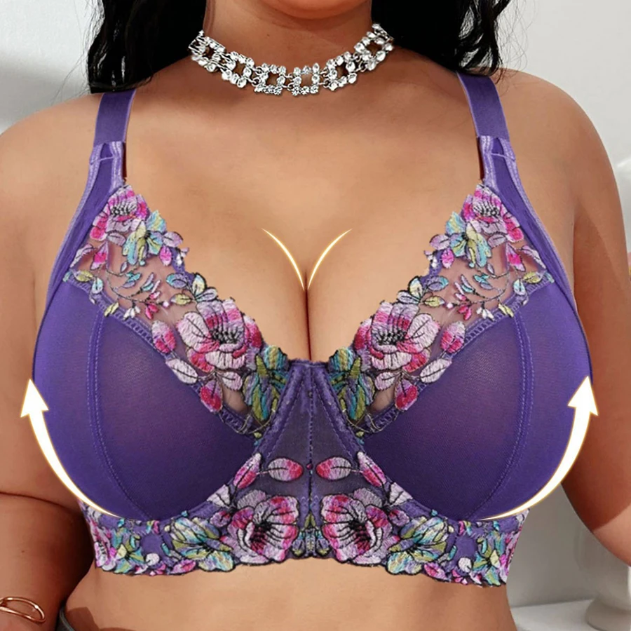 

Sexy Lace Floral Bra for Womens Non Padded Underwire Female Plus Size Adjustable Lingerie 38 40 42 44 46 48 C D E F