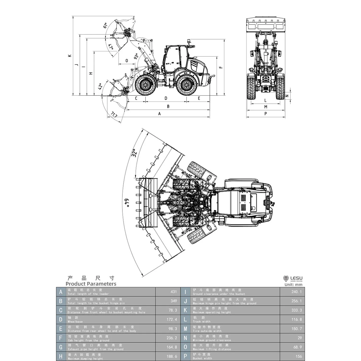LESU 1/14 RTR DIY RC Hydraulic Loader Aoue WA100M-8 4X4 Metal Radio Control Axle Lock Sound Light ST8 Radio Construction Vehicle