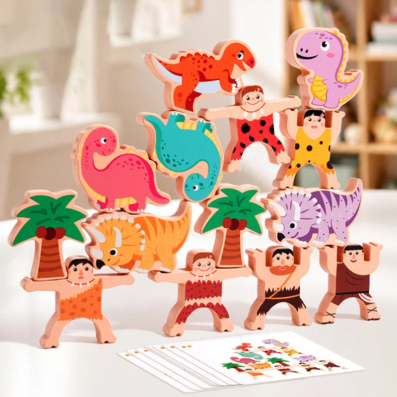 Wooden Dinosaur Stacking High Toy Color Animal Stacking Block Balance Game Educational Toys Fine Motor Training For Children
