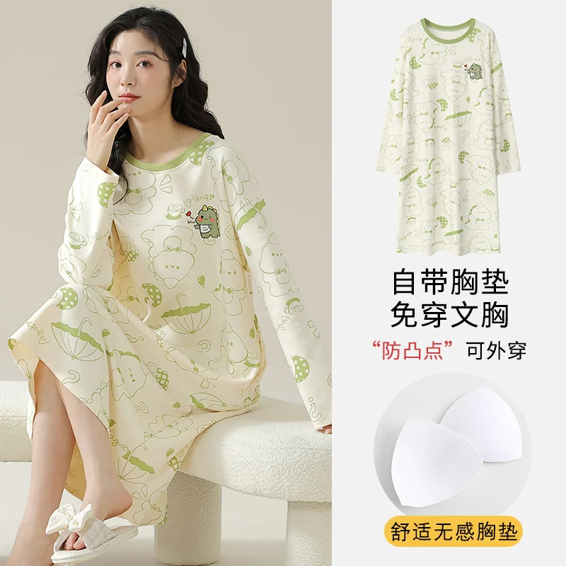 Women Cotton Nightgown  Autumn Winter Long Sleeve Home Dress Cartoon Nightgowns Cute Rabbit Print Lingerie Night Dress