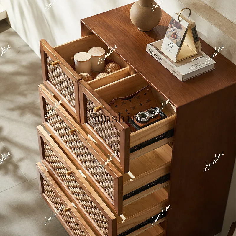 Massief houten rotan vier emmers eenvoudige moderne middeleeuwse kunst eetkamer zijlade opbergkast FT