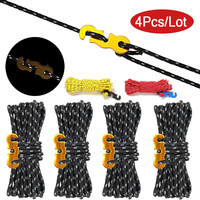 4Pcs Outdoor Guy Lines Tent Cords Reflective Camping Rope with Aluminum Guylines Adjuster Tensioner Pouch for Tent Tarp Canopy