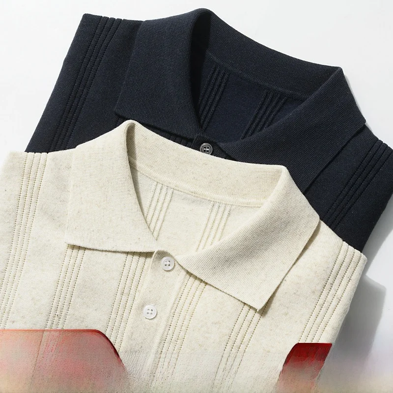 

Nordic Minimalist Style Men's Shirt Linen Selvedge Cotton Knitted Flower Patterned Short Sleeve T-Shirt Casual Wear