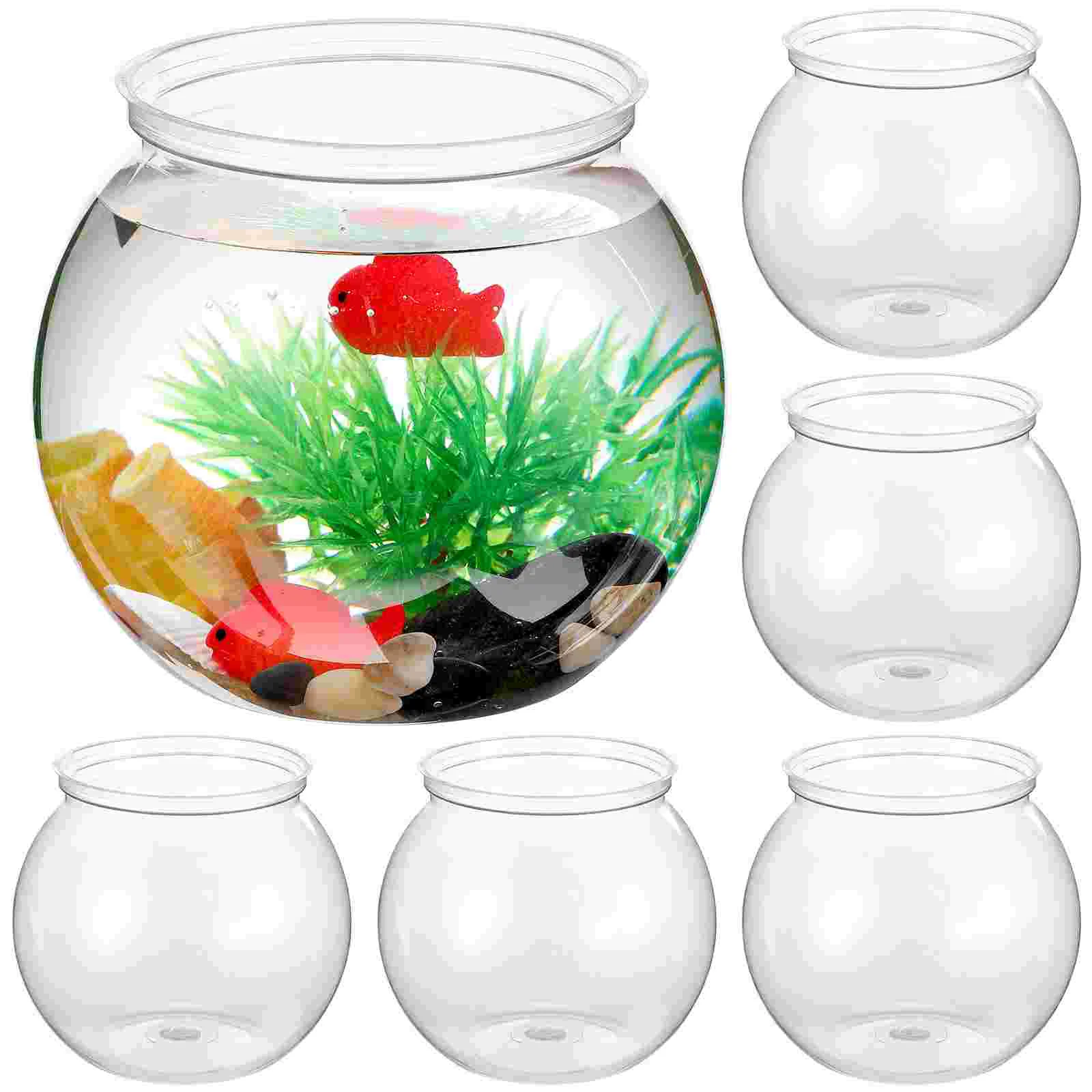 

6 Pcs Round Fish Tank Small Bowl Anti-falling Container Goldfish Plant Storage Pot Plastic Clear Bowls
