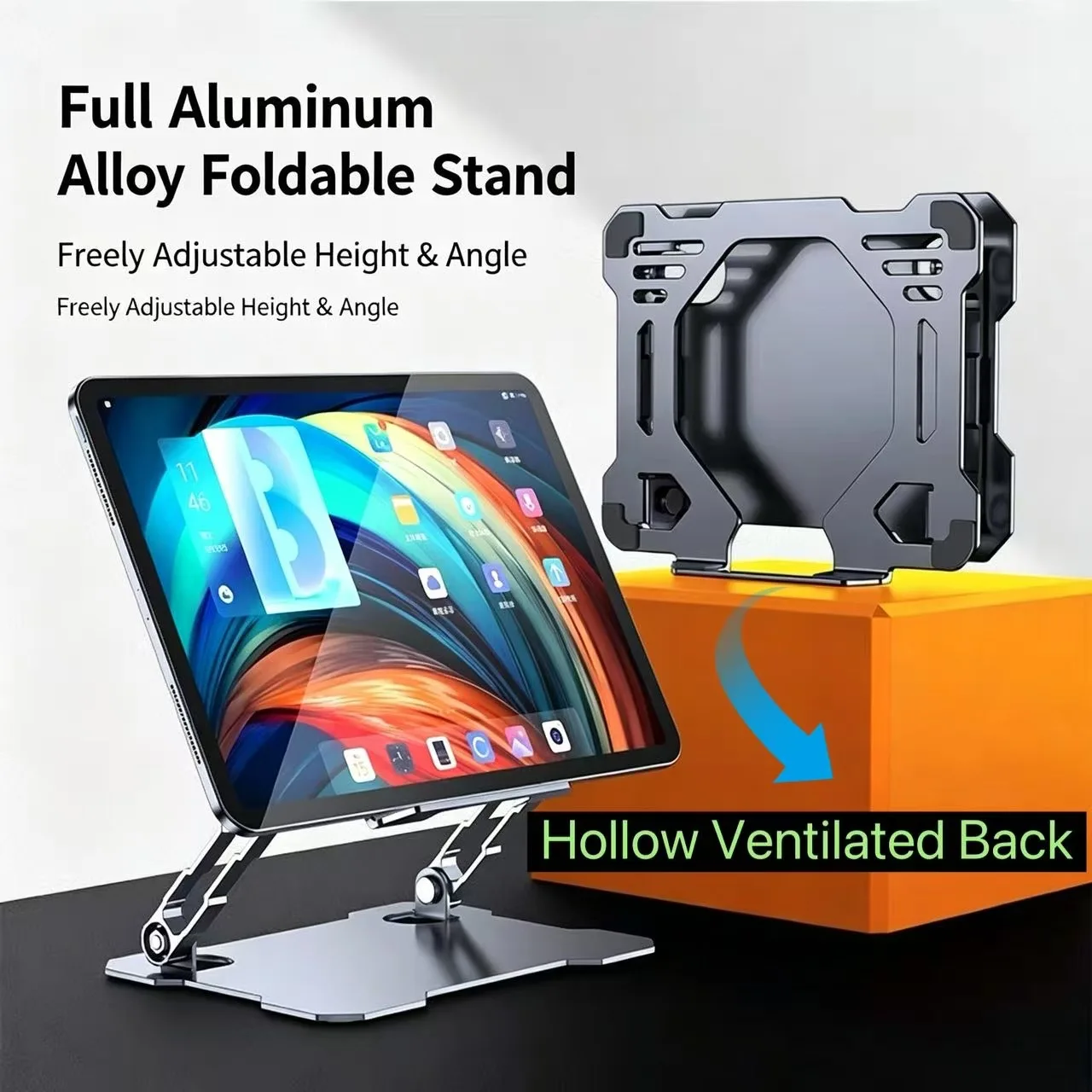 Universal Rotatable Foldable Metal Phone Tablet Stand, Hollow Back Heat Dissipation Desktop Holder