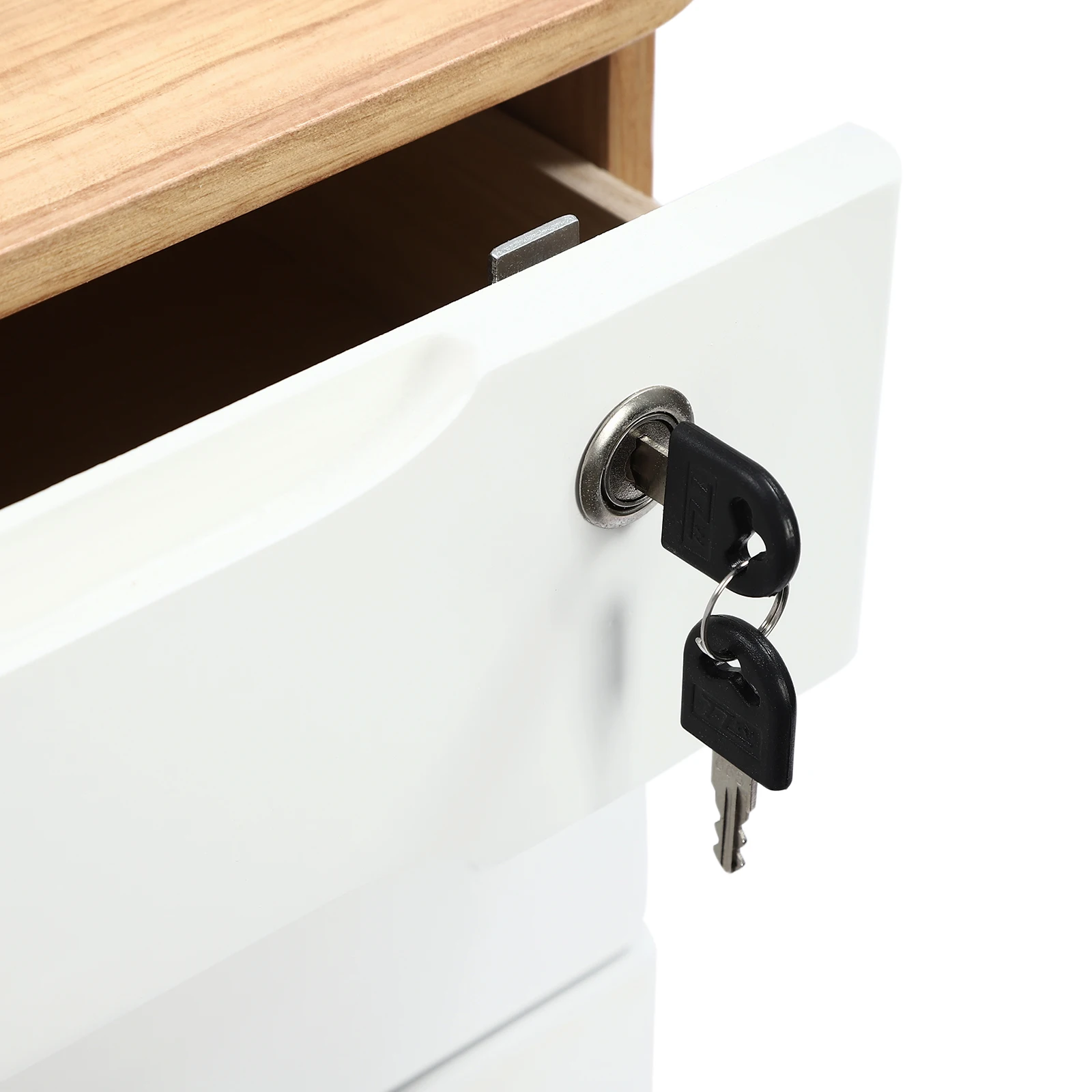 Log branco paulownia 15.35x11.81x12.2 Polegada armário de armazenamento bloqueado de três camadas gaveta caixa de armazenamento de mesa armário de classificação de madeira