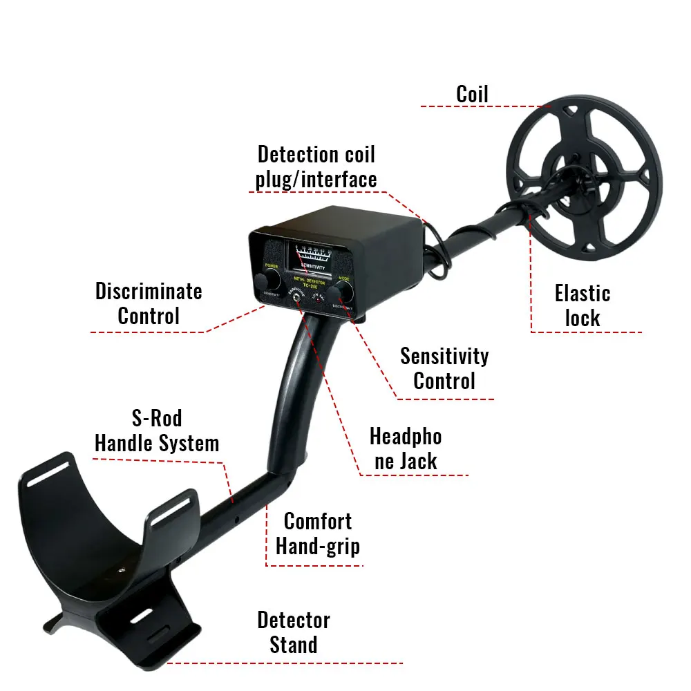 Detector de Metales Detector de profundidad subterránea rastreador ajustable Detector de metales Cazador de tesoros excavador de oro localización precisa TC-200