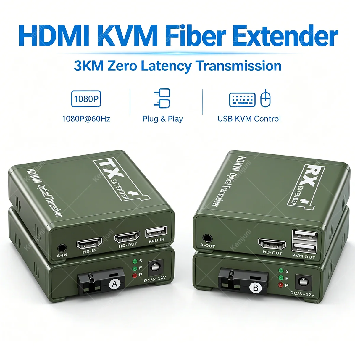 HDMI KVM Fiber Extender HD 1080 60HZ Transmission 3KM HDMI Optical Transceiver with USB Remote Keyboard and Mouse Control