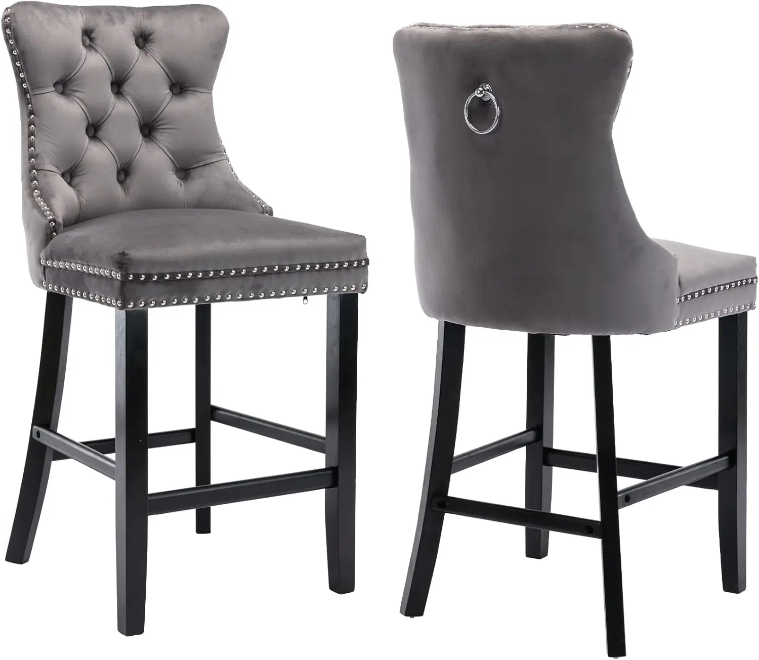 

Velvet Counter Height Upholstered Barstools Set Of 2, Counterstool Seat Height 27.2"", Wingba Arml Bar Chairs Button Tufted