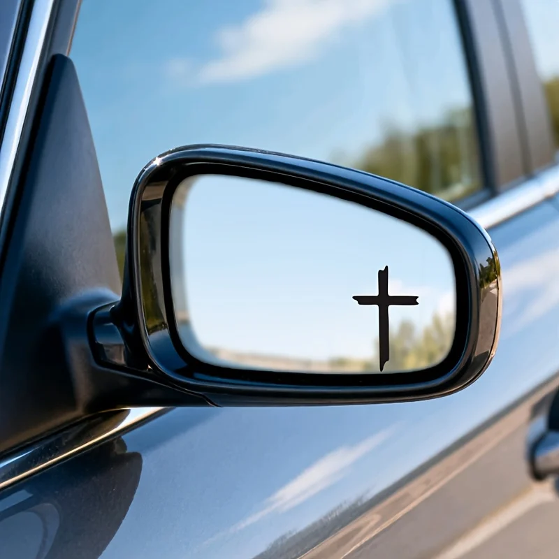 1PC Strong Cross Sticker Christian Faith Vinyl Decal Car Rearview Mirror Auto Religious Decor