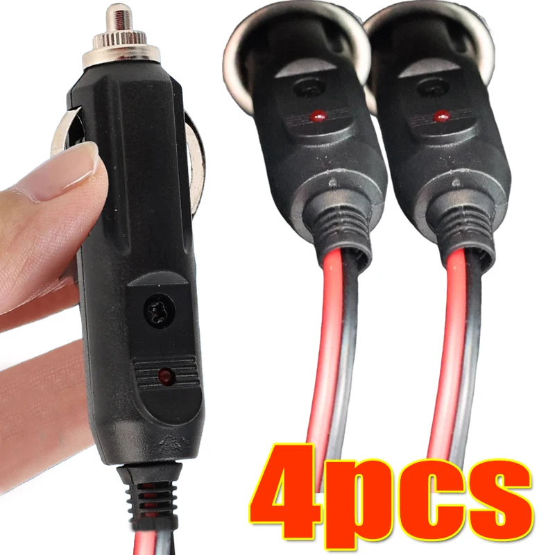 1/2/4 piezas Conector macho para encendedor de coche con luz indicadora, adaptador de cargador para encendedor de coche 12V-24V