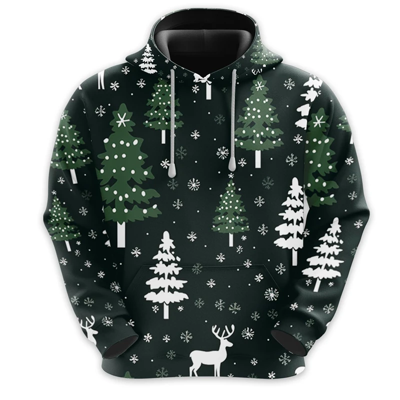 Pine Tree Graphic Sweatshirts Fashion Christmas Trees Hoodie For Men Clothes Santa Claus Pullover Xmas Ornament Unisex Tracksuit