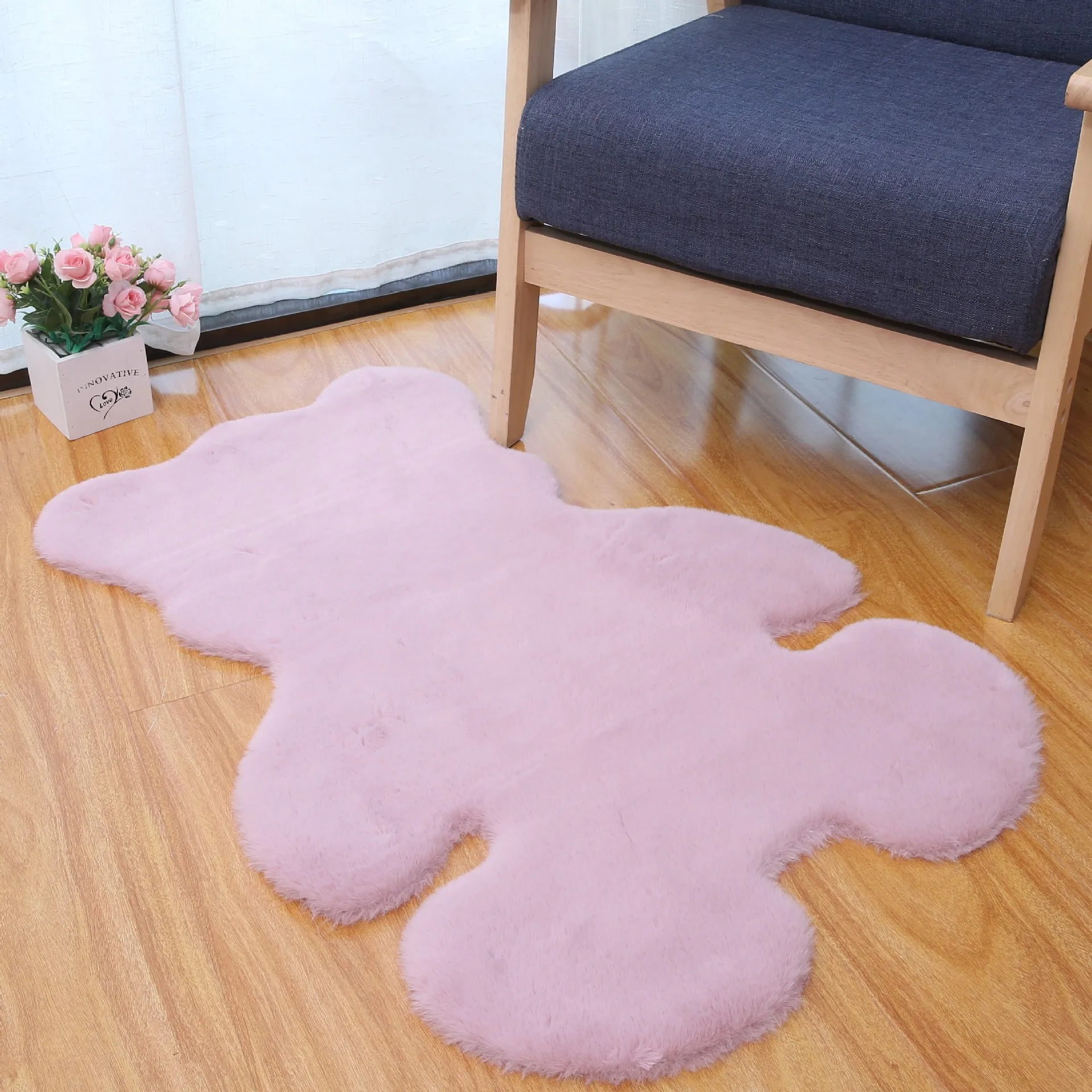 Cartoon Bear Carpet for Children, Fluffy Hairy Rabbit Fur Carpet, Plush Mat for Kids Room, Chair Cushion, Artificial Wool