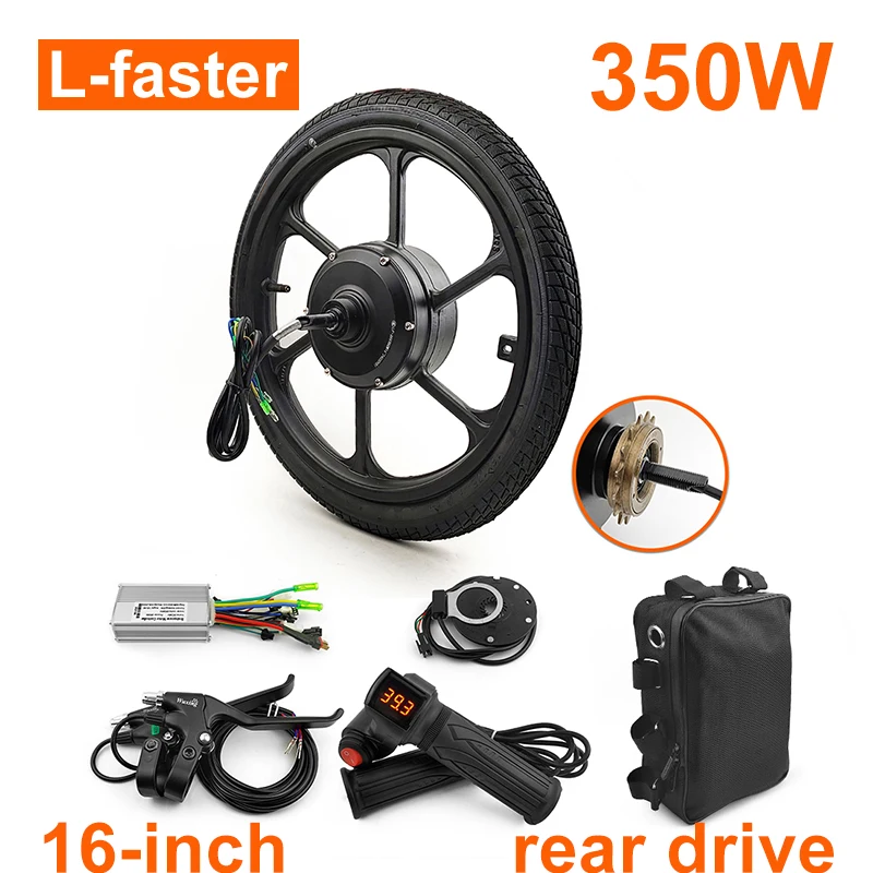 

DIY черный 350 Вт 16-дюймовый электрический велосипед с задним приводом, бесщеточная шестерня, ступица постоянного тока, комплект колес двигателя с контроллером дроссельной заслонки