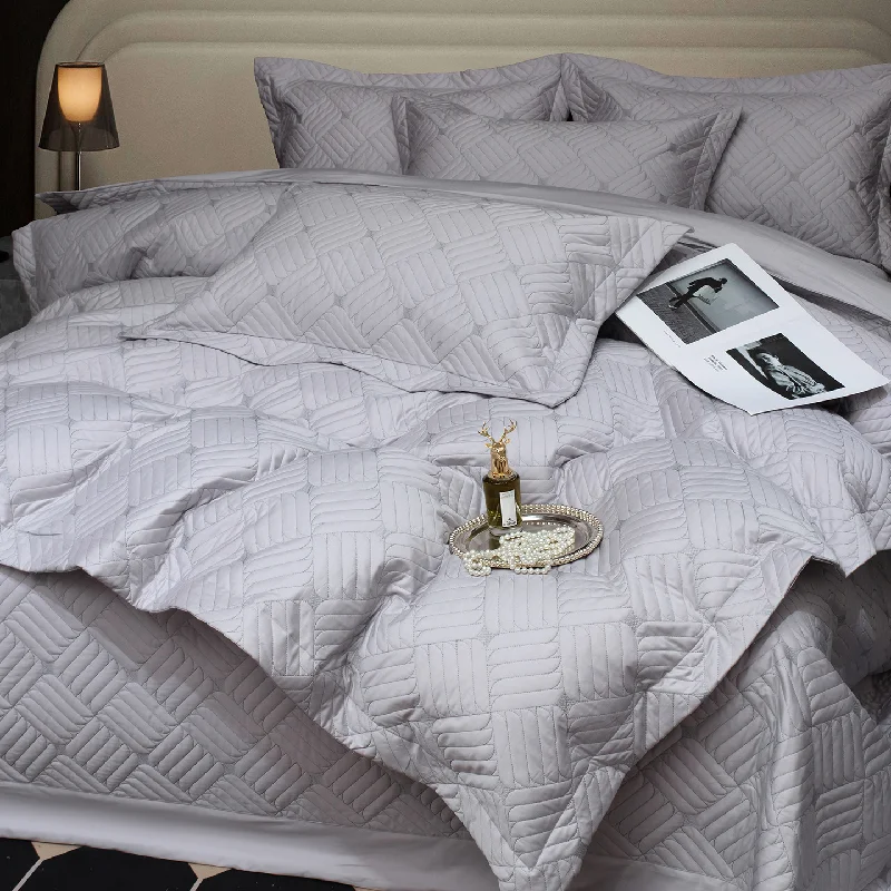 Luxury 100% Cotton Quilt Set 3PCS, Silky Soft Long Staple Cotton Bedspread Coverlet, Summer Solid Color Breathable Bedding Set