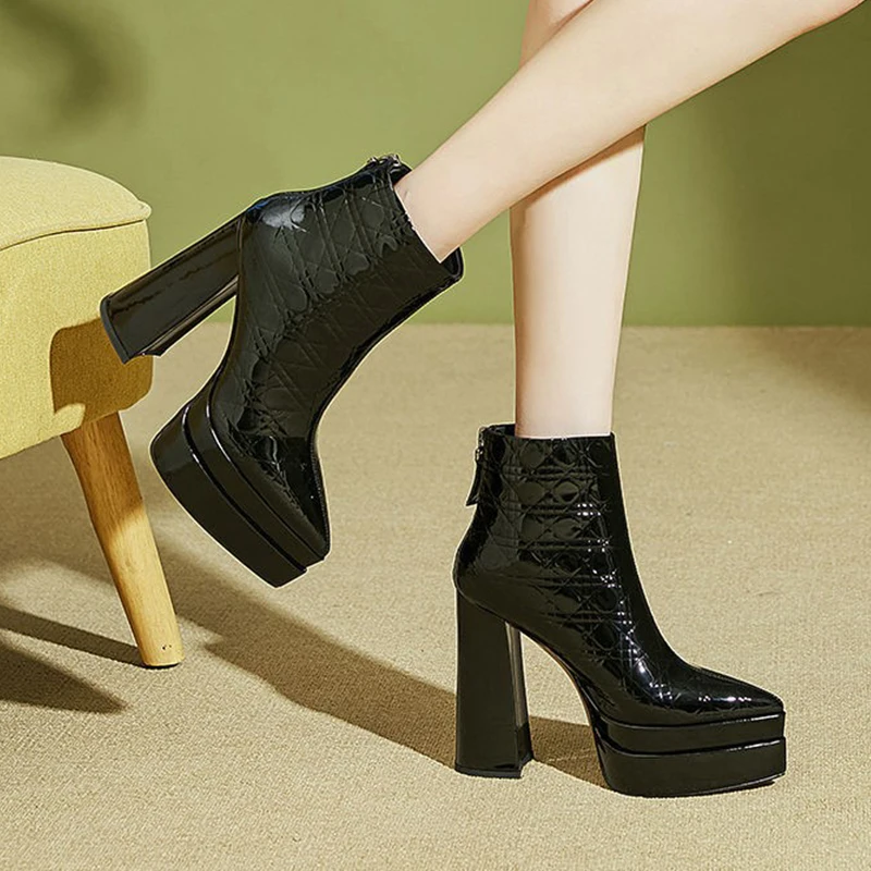 النساء حذاء من الجلد منصة عالية الكعب أشار تو أحذية الشتاء حفلة البريدي مضخات 2025 مثير الجلود أحذية بوت قصيرة Mujer الثلوج بوتاس #1