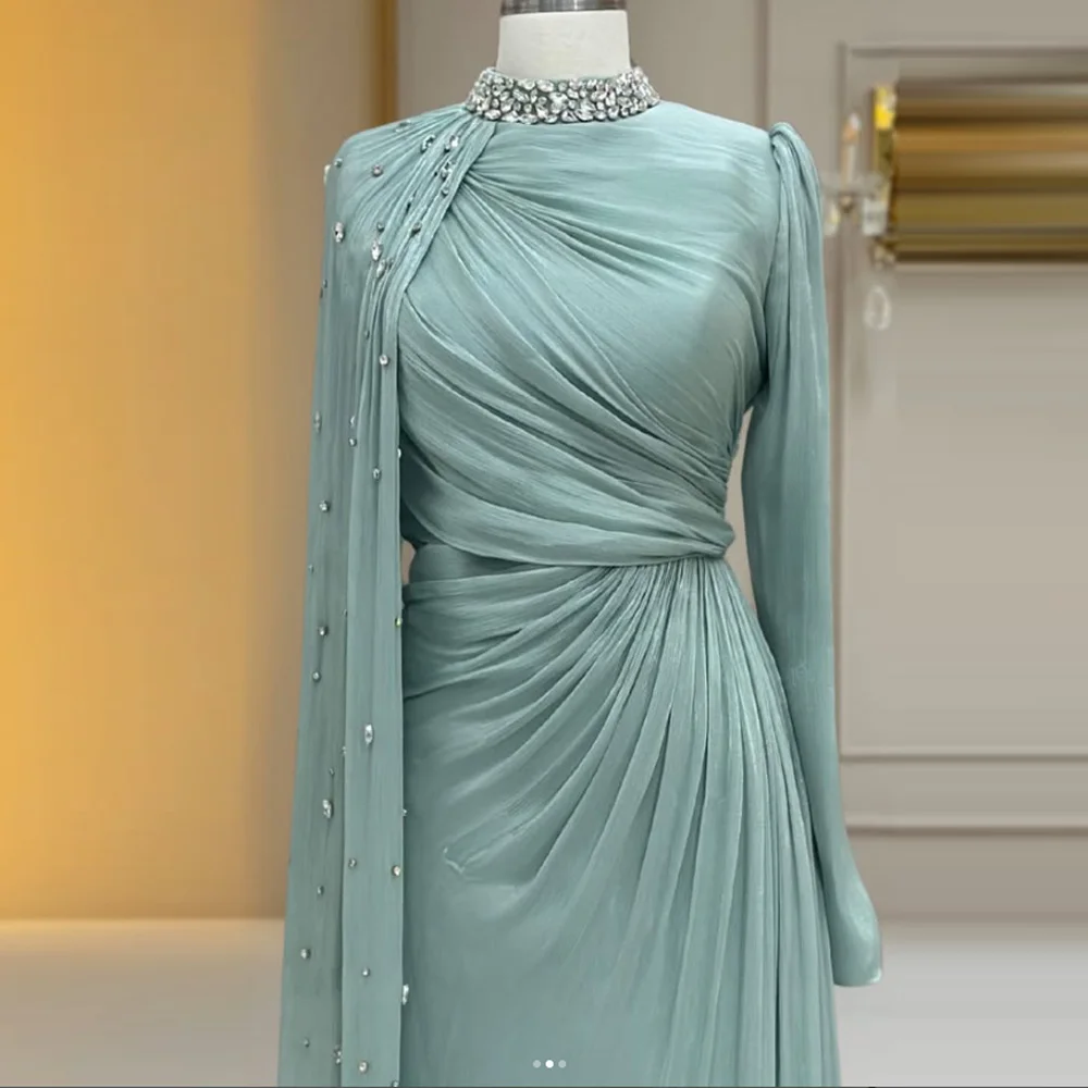 

High Neck Long Sleeve Maxi Evening Dress Beaded Wedding Party Formal Prom Dress Dubai Party Gown Customized
