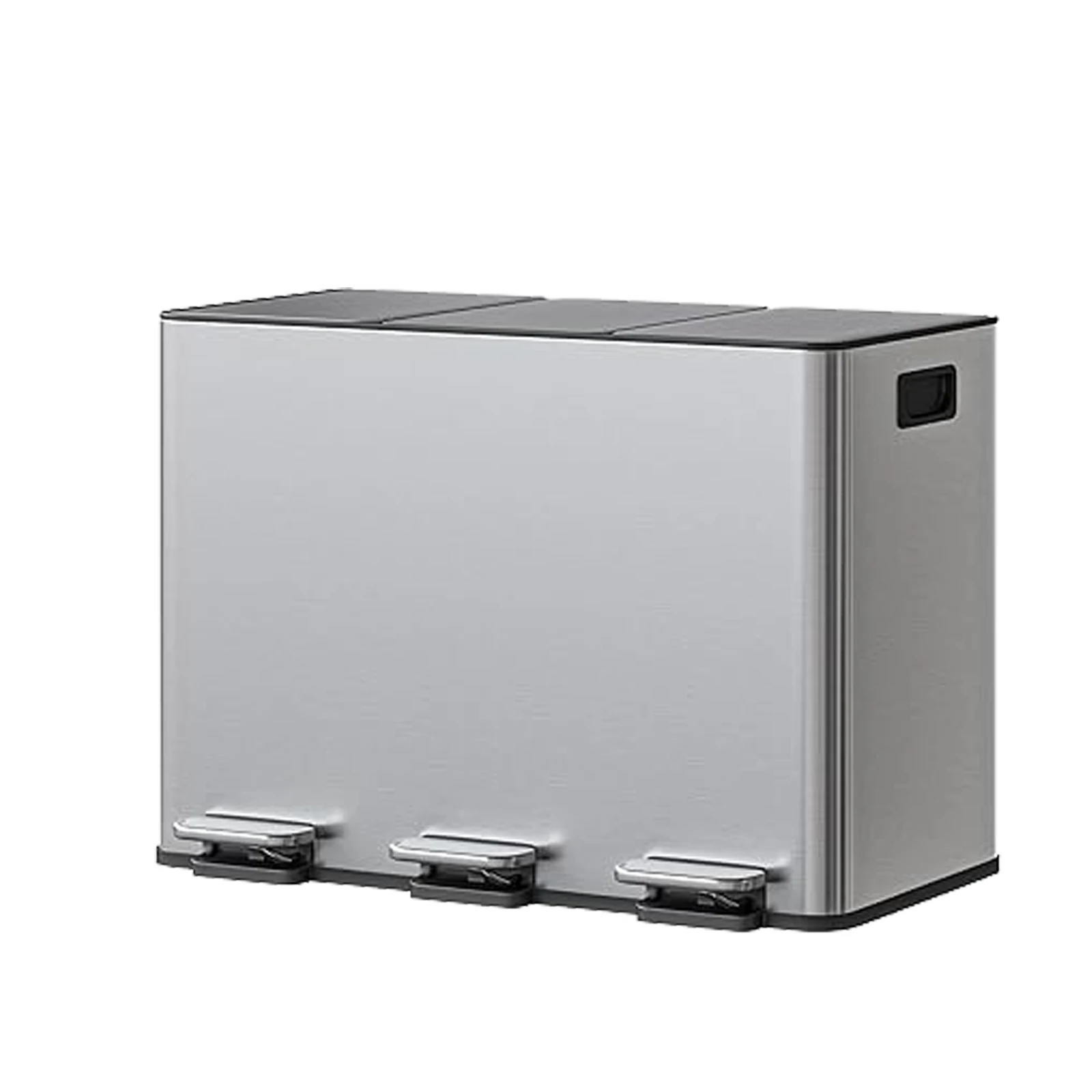 Poubelle de cuisine 3x15L, système de tri des déchets, 3 compartiments, poubelle à pédale en acier inoxydable avec 3 pédales séparées, couvercle à fermeture douce pour le recyclage et les déchets organiques
