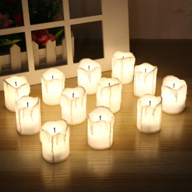 Black Wick LED Candles Battery Operated Flameless Tea Lights Wedding Christmas Party Decoration Drips Electronic Candle Lamp