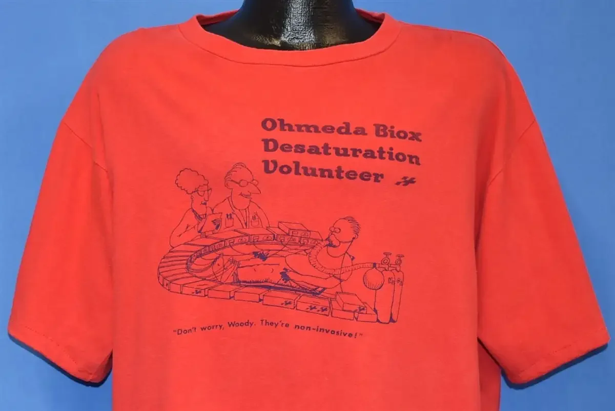 70s Ohmeda Biox Desaturation Volunteer Anesthesiologist Funny Cartoon T Shirt Extra Large