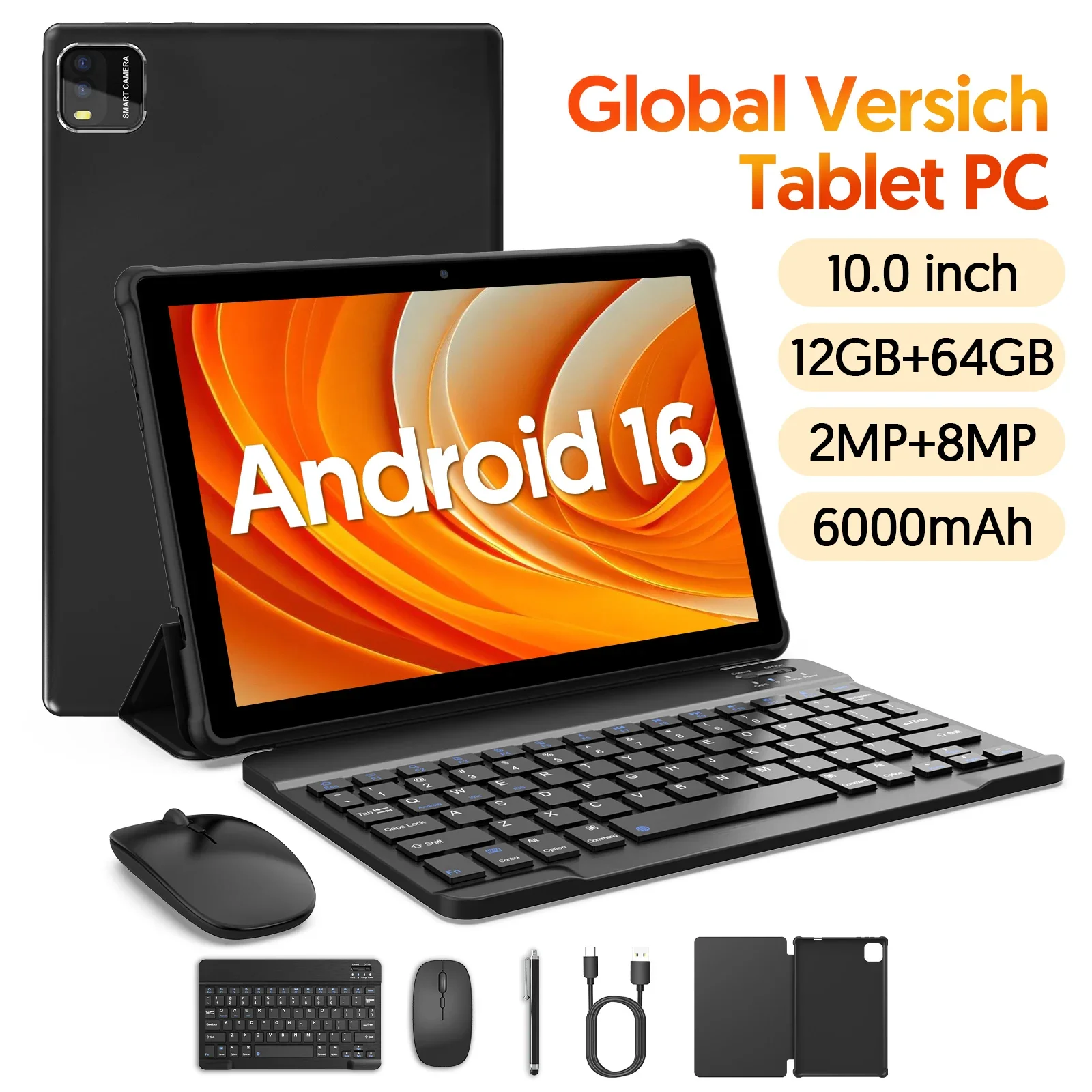 2026 Model (Upgraded Version) | 10.1-inch Android 16 Tablet | Quad-core Processor | 12GB (3GB + 9GB) RAM + 64GB ROM | Wi-Fi 6