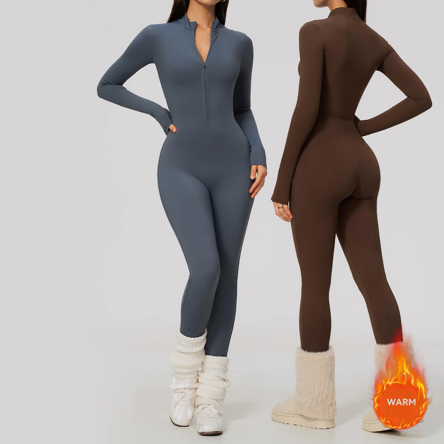 Women Winter Autumn One-piece Yoga Jumpsuit leggings Long-sleeved Warm ski Overalls Outerwear High Elastic Cycling Bodysuit