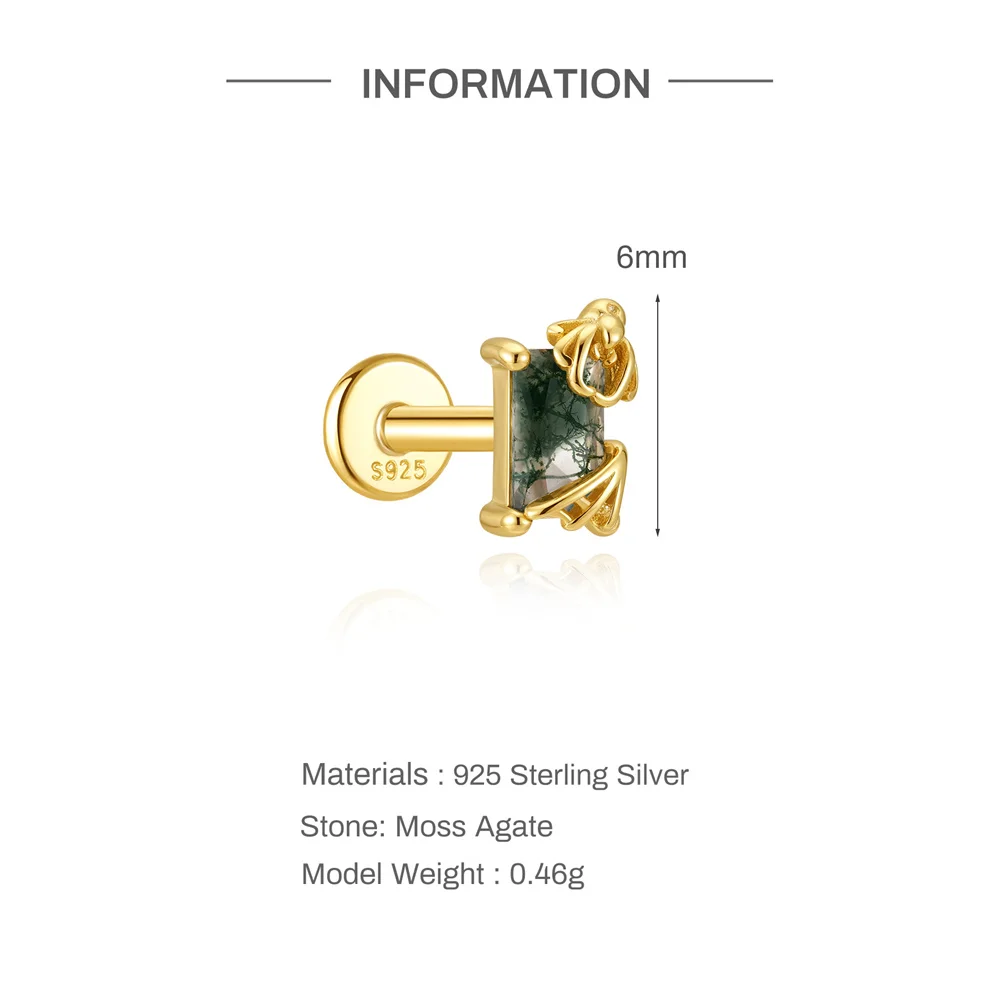 CANNER 1 Stück Sommer Natürlicher Wassergras-Achat Pferdeauge 925 Sterling Silber Flachkopf Piercing Ohrstecker für Damen INS Ohrring – Detail 37