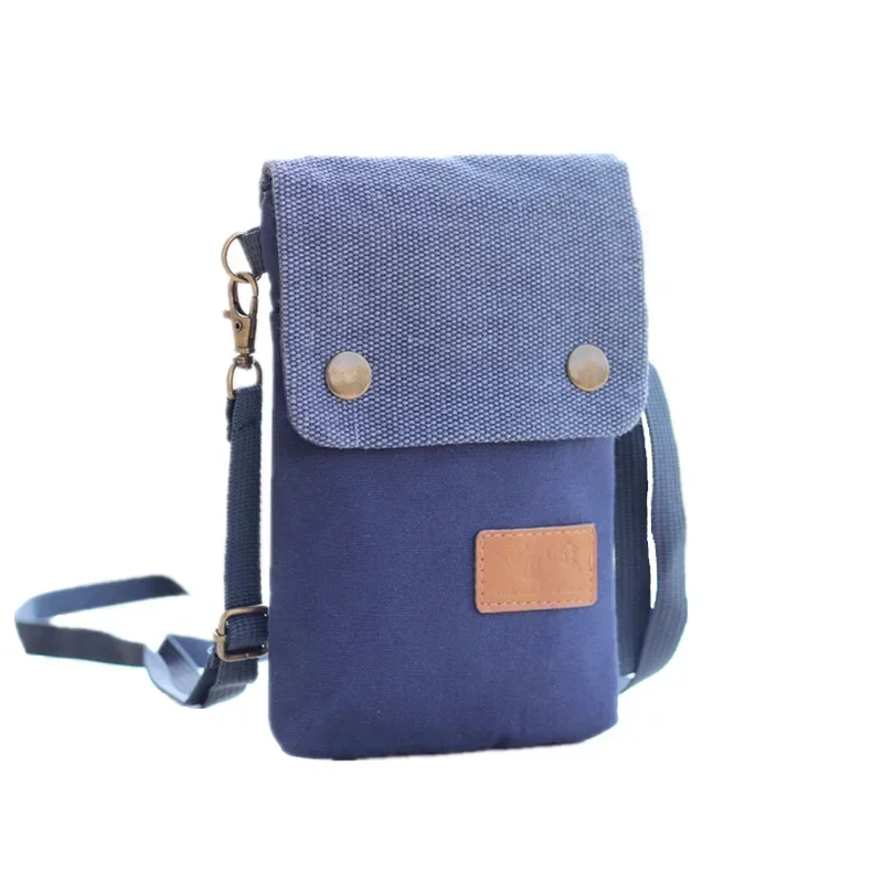 Women\'s Solid Color Mini Mobile Phone Bag Female Casual Small Crossbody Shoulder Bag Canvas Light Messenger Bag for Student