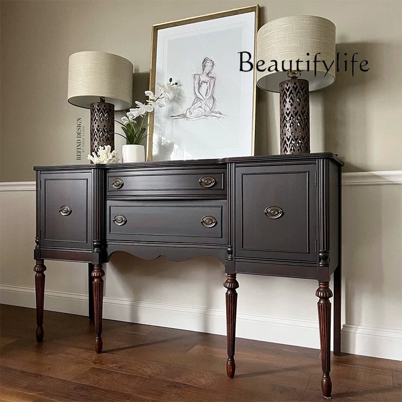 

American-style entrance cabinet shoe cabinet integrated decoration French small apartment against the wall solid wood oak storag